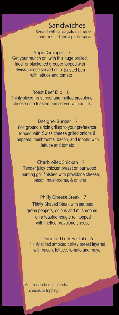 The 420 Park Place Night Grill & Tavern Sandwich Menu